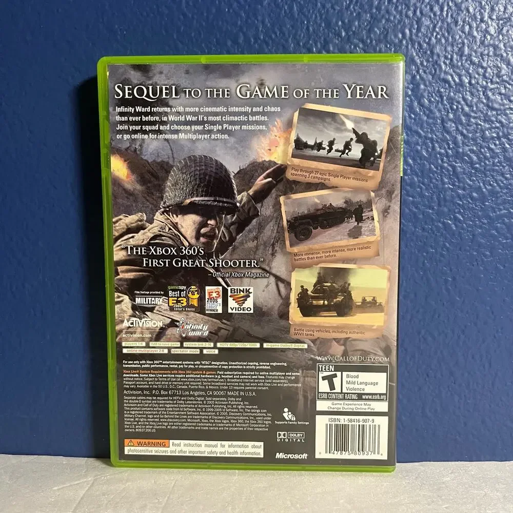 Call of Duty 2 ‎ (Microsoft Xbox 360, 2005) With Instruction Manual COD WWII